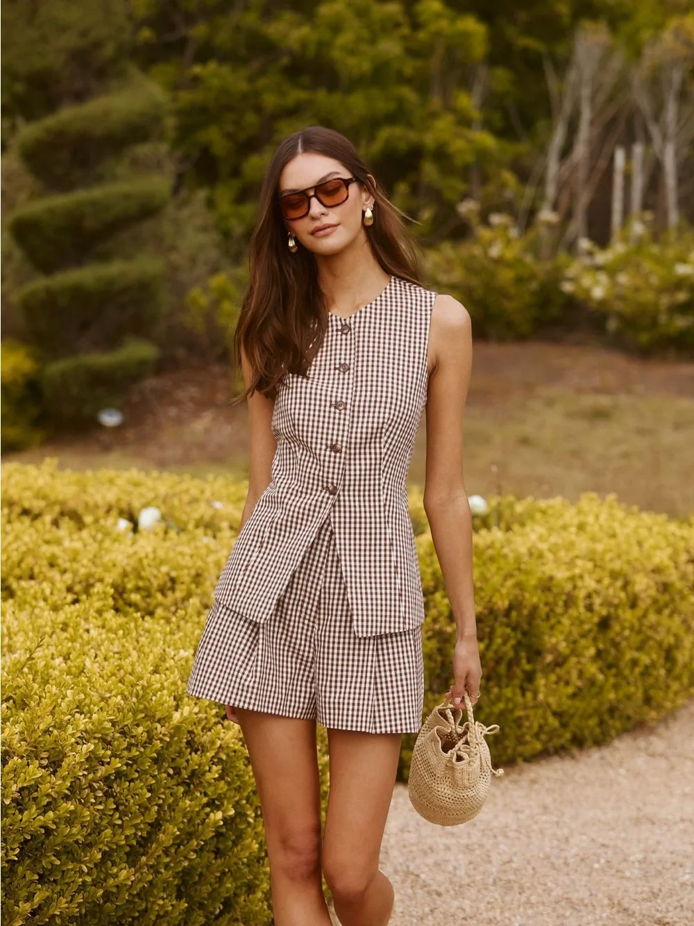 Karan Gingham Longline Vest - Picture 1 of 4